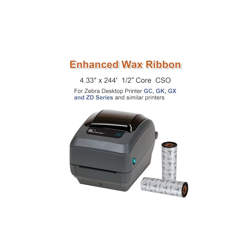 10 Rolls Desktop Thermal Transfer Ribbons -Enhanced Wax, 4.33" x