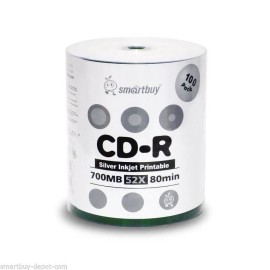 Smartbuy 100 Smartbuy CD-R 52X 700MB/80Min Silver Inkjet Printable Blank Recording Disc