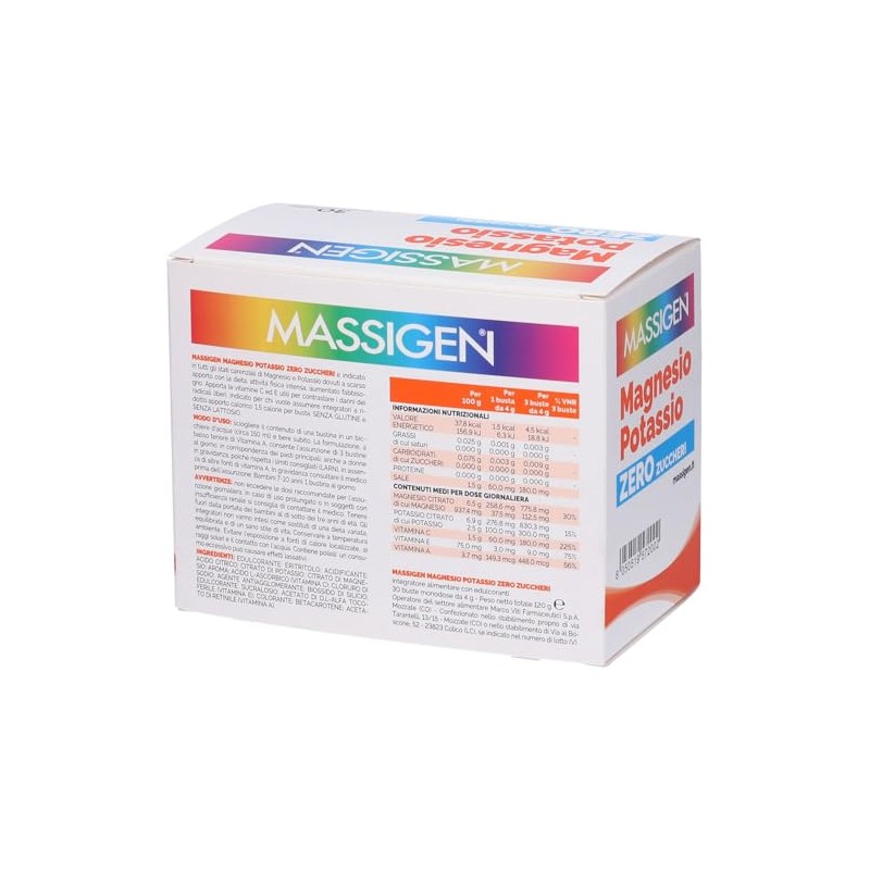 4 x Massigen Magnesio Potassio Zero Zuccheri 30 Buste con