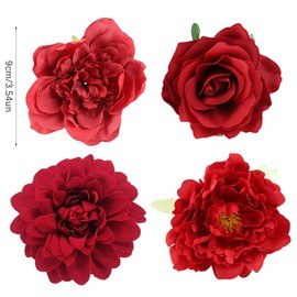 RoxNvm Flower Hair Clips, Pack of 4 Red Hair Clips Flower, Large Corsage Flower, Hair Clips Flowers, Flower Hair Clip, Flower Hair Clip for Girls