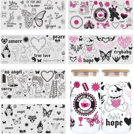 UV DTF Glass Transfer Stickers, 6 Art Theme Glass Craft Stickers, UV DTF Transfer Waterproof Stickers for 16 oz Libbey Glasses, Furniture Crafts Woodworking DIY