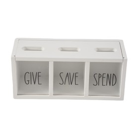 Rensimote Wooden Give Save Spend Money Saving Box for Kids, Countertop Kid Piggy Bank for Daily Cash, Wall-Mount Kids Bank Easy Install Easy to Use White