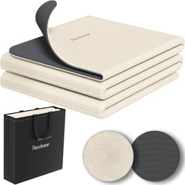 Readaeer Foldable Yoga Mat for Travel Folding Yoga Mat 6mm Thick with Carrying Bag, Non-Slip TPE Exercise Pilates Mat for 72" L x 24" W x 0.24 Inch (Beige)