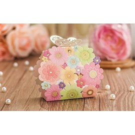Worldoor 50pcs Wedding Favors And Gifts Box Flower Butterfly Laser Elegant Luxury Decoration Party Event Supplies Paper Candy Bag For Guests