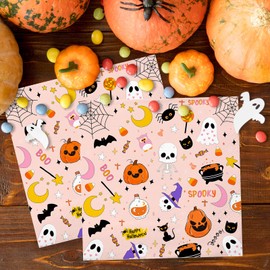 50 Pack Halloween Paper Napkins Cartoon Ghost Pumpkin Spider Web Luncheon Pink Napkin, Dinner Hand Napkin for Party Supplies