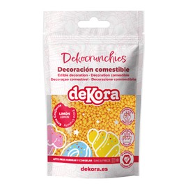 dekora – Dekocrunchies Limón 100g, Sprinkles de azúcar crujientes y con sabor intenso, Topping repostería, perlas comestibles para decoración de tartas, galletas, cupcakes y helados