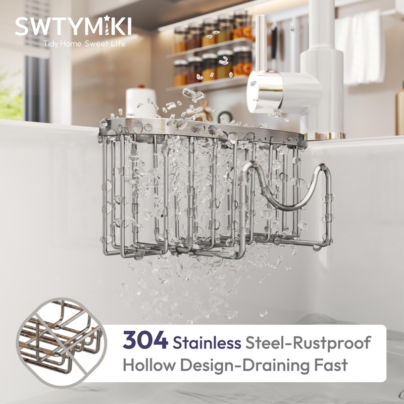 SWTYMIKI Sponge Holder for Kitchen Sink - Movable Kitchen Caddy