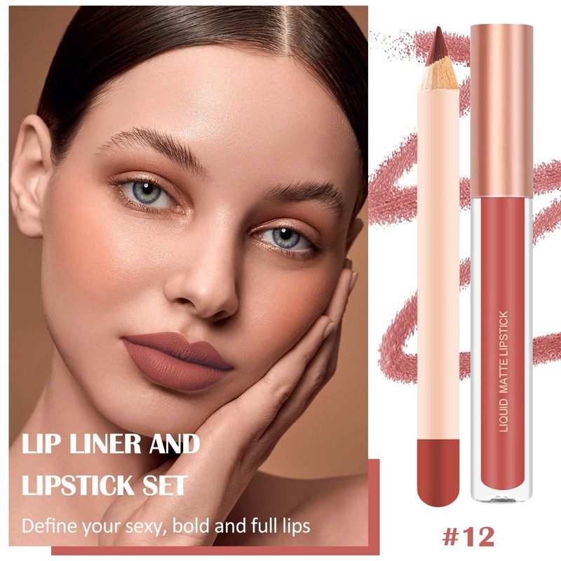Prreal 2Pcs Lip Liner and Lipstick Makeup Set, Matte Liquid