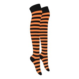 MOLLY MALOU Ladies Girls Women Over The Knee Stripe Socks Comfortable Cotton Rich UK Size 4-6.5 (Black Orange)