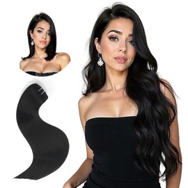 Hyssiet Clip in Real Human Hair Extensions, 16 Inch 1B Natural Black Silly Straight Clip Hair,75 Gram 7 Pieces With 16 Clips, Remy Thick Invisible No Shedding,Adds Instant Volume And Length
