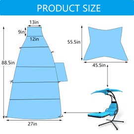 Outdoor Hanging Lounge Chair Replacement Cushion Cover and Umbrella Fabric, Made for Patio Curved Chaise Hammock Floating Swing Chair Pads, Waterproof Soft Fabric (Cushion Not Included),Blue