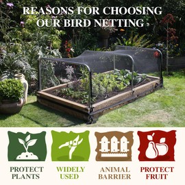 Hortifan Bird Netting，15 x 30 FT Garden Netting Bird Net for Chicken Coop, Poultry Netting Fence for Fruit Trees, Plants and Vegetables Against Birds, Deer, Squirrels and Other Animals