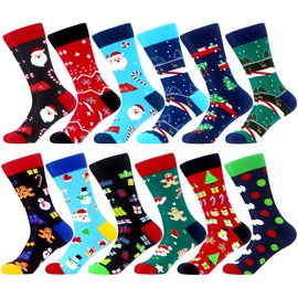 WeciBor 12 Pairs Men's Colourful Funny Casual Patterned Novelty Cotton Socks, Red/Blue/Green/Multi-Coloured, Christmas-12 Months
