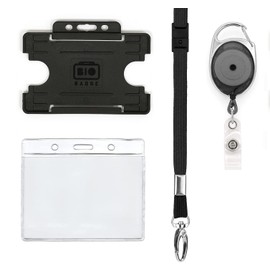 | 4 Piece ID Badge Set Pink| Set Includes Metal Lobster Clip Lanyard, Retractable Badge Reel, & Badge Pocket & ID Card Badge Holder, 8 Colours PCL Media ltd