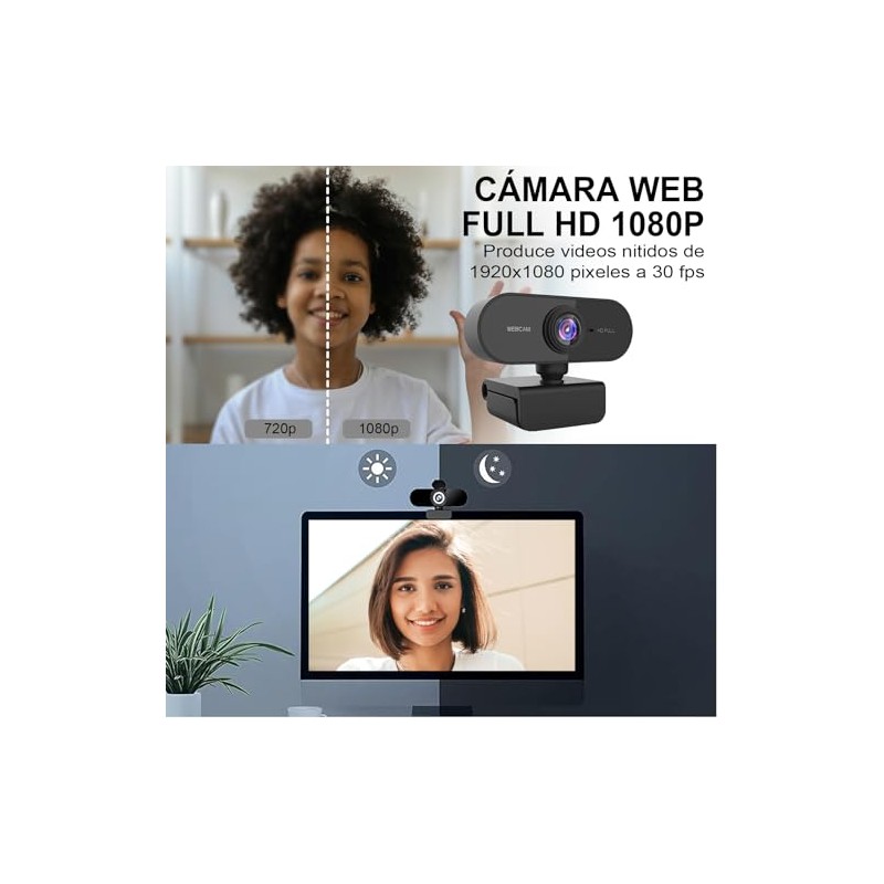 Autbye Cámara Web HD 1080p, Camara para PC con Microfono,