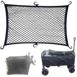 Cargo Net for Utility Folding Wagon, Beach Cart,Trolley Cart, Wagon net Cover,Garden Cart Cover Net - Elastic Heavy Duty Nylon Net with 6 Hooks - Outdoor Wagon Accessories (35.5"×23.6", Black)