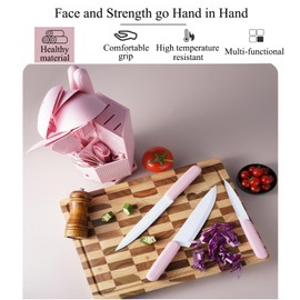 Kitchen Knife Set, 22PC Silicone Kitchen Utensil Set and Pink Shovel Spoon, Non-stick Sharp Stainless Steel Chef Knife Set with Rotation Knife Block