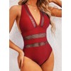 OKONOS Women's Mesh Patchwork One Piece Swimsuit - Deep V-Neck