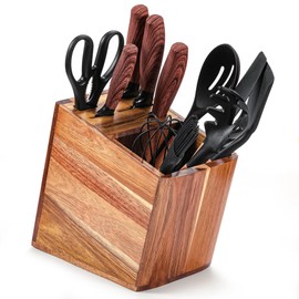 WDT Tool Utensil Holder for Kitchen Counter 2in1 Large Wooden Knives and Cooking Utensil Holder Utensil Organizer