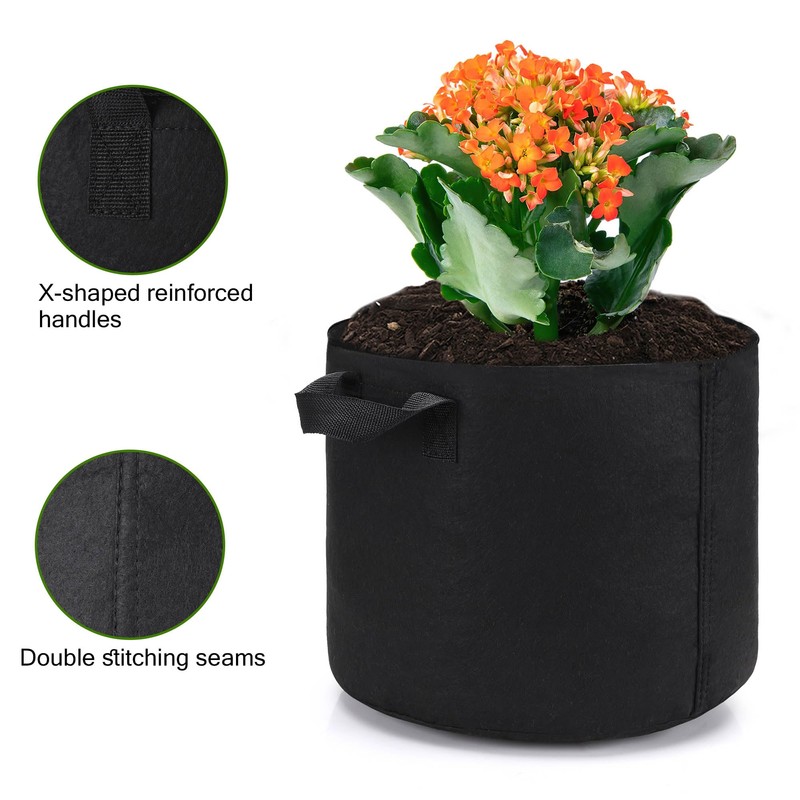 OPPOLIFE 5-Pack 5 Gallon Plant Grow Bags, Heavy Duty Aeration