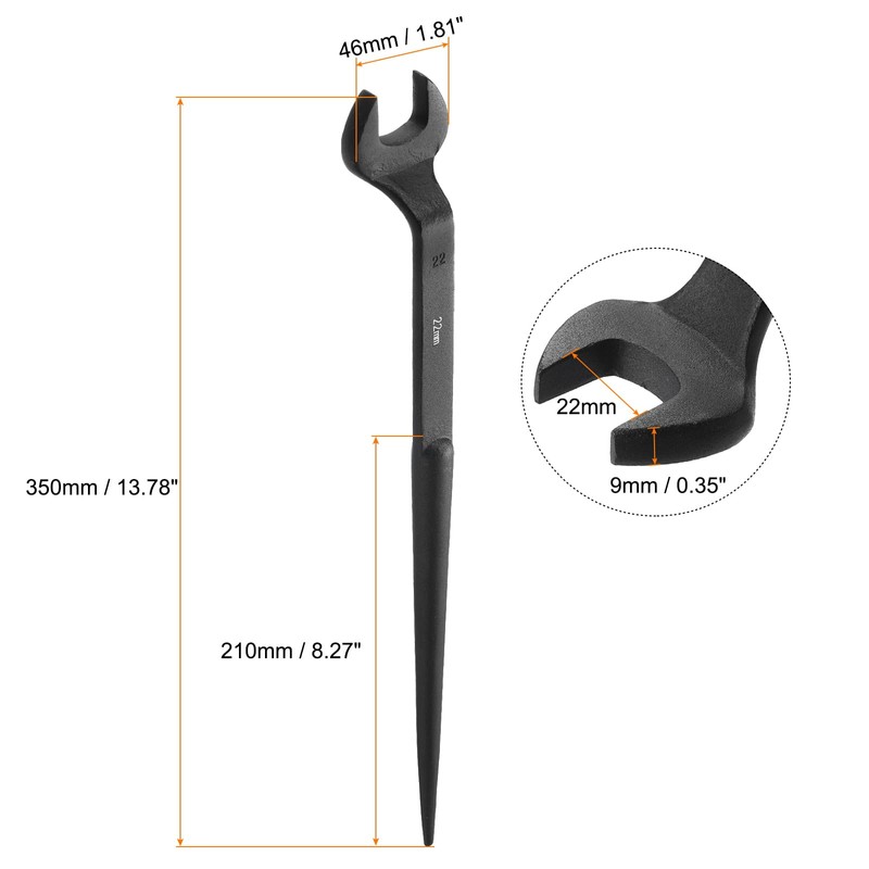 sourcing map Single Open End Spanner Wrench 22mm 15 Degree