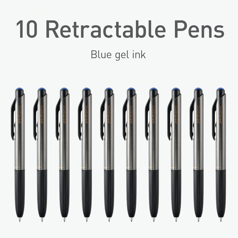 Pentonic GR-T Retractable Gel Pens, 10 Count, Blue Ink, 0.7