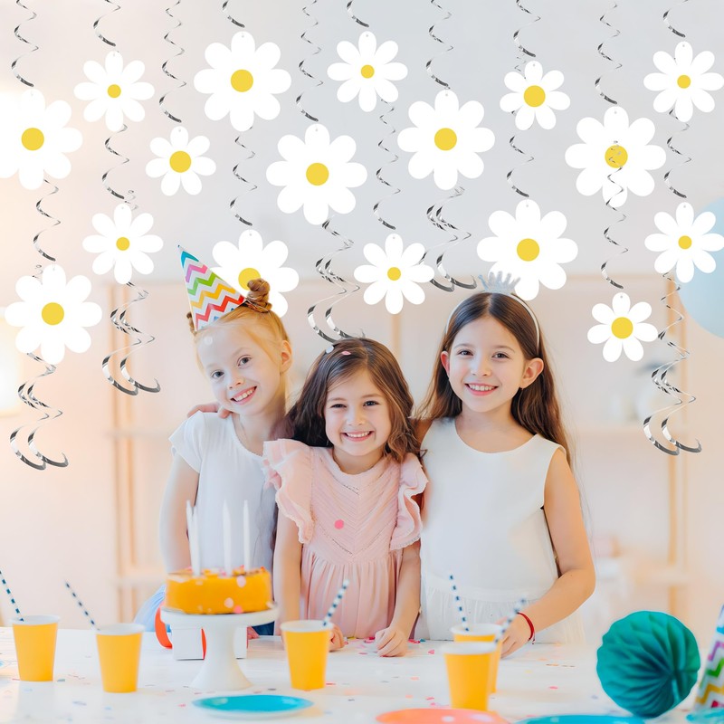 30 PCS Daisy Flower Hanging Swirls White Daisy Foil Swirls