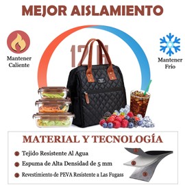 INSMEER 15 Latas/10L Loncheras Para Mujer Bolsa Termica Grande del Almuerzo Impermeable/A Prueba de Fugas/Reutilizable/Plegable Lonchera/Hielera Portatil para Trabajo, Fitness, Picnic, Viajes (Negro)