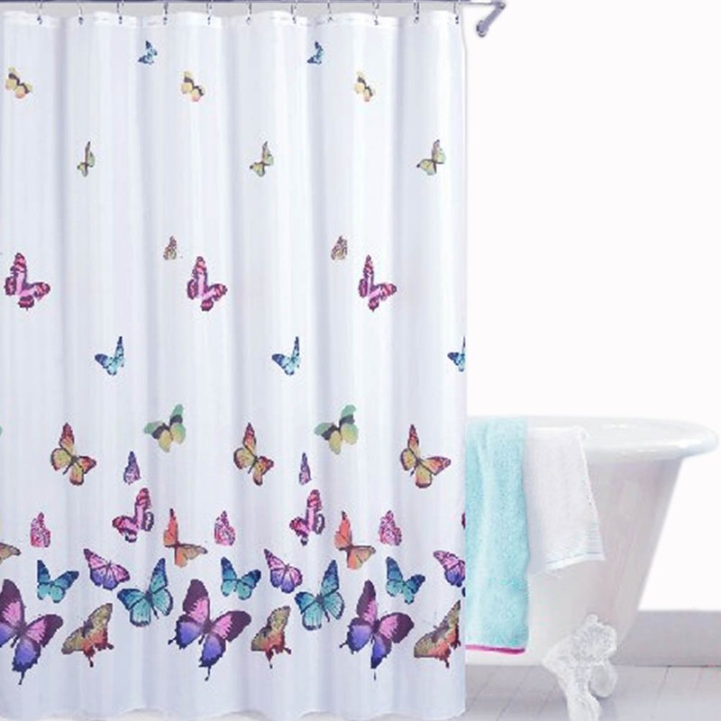 Itian Butterflies Print Shower Curtain Waterproof Polyester Bath Multi Color