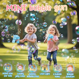 Mini Bubble Gun, Automatic Bubble Machine for kids, 5000 Bubbles per Minute, Bubble Liquid/With Light, Jelly Color, Suitable for Birthday/Party/Easter, Outdoor Gift for Boys and Girls (Blue)