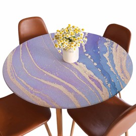 Guxxuil Blue Purple Marble Round Table Cloth Cover Luxury Abstract Golden Fluid Art Painting Stone Texture Tablecloth for Indoor Outdoor Picnic Party Fit for 40"-44" Round Tables