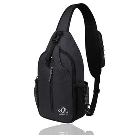 WATERFLY Crossbody Sling Backpack Sling Bag Travel Hiking Chest Bag Daypack (Black)