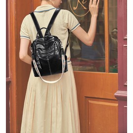 UTO Backpack Womens Travel Rucksack Ladies Daypack Key Ring Zipper Head Removable Colorful Pattern Shoulder Strap Black