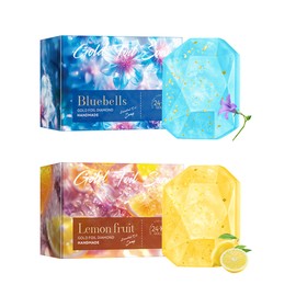 Essential Oil Soaps Kit-2Pcs Bluebells Soap & Lemon Soap,Hand Made Scented Face Body Bath Cleansing Soaps Bars with Bubble Foam Net,Mother’s Day Skin Care Products Gift Set for Women Men,3.53oz/100g