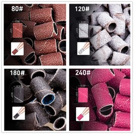 luckaide Sanding Sleeves Nail Cutter, Pack of 100 Sanding Sleeves, Sanding Caps Nail Cutter Attachments, Grit 80/120/180/240 Sanding Sleeves for Manicure Pedicure