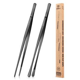 2 Pcs 12-Inch Kitchen Tweezers Fine Tweezer Tongs, Stainless Steel Professional Long Cooking Tweezers for BBQ, Sea Food, Repairing and Serving (BLACK)
