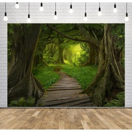 Loccor 6x4ft Fabric Jungle Forest Backdrop Rainforest Landscape Mysterious Rainforest Trail Forest Natural Scenery Background Forest Theme Party Decorations Forest Scene Green Photography