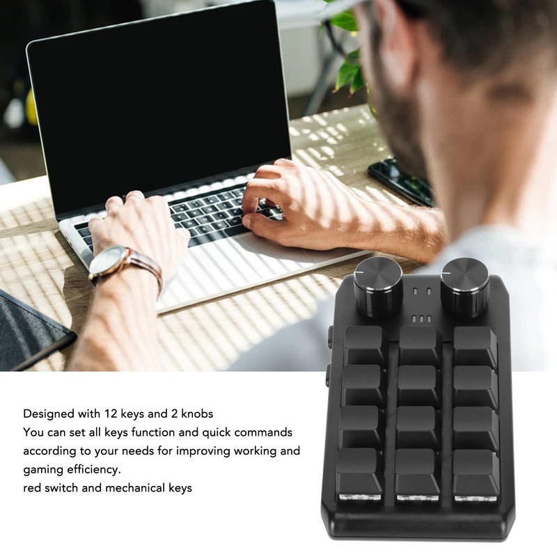Mini Custom Keypad 12 Mechanical Keys 2 Knobs Programmable Red