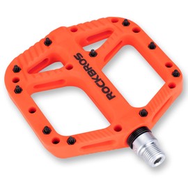 RockBros Bicycle Pedals, Nylon Composite Flat Pedals, 9/16-Inch Mountain Bike Pedals, 3-Bearing, Non-Slip, Waterproof, Anti-Dust, orange
