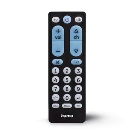Hama Universal TV Remote Control for 2 Devices, Large Buttons (Infrared, Learnable, Luminous Buttons, Preprogrammed, Ideal e.g. for TV, VCR, Receiver, 10 m Range) Black