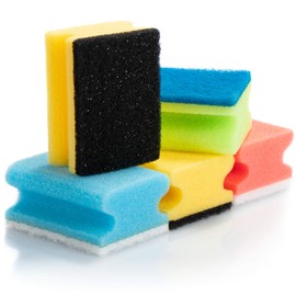 COM-FOUR® Plastic Scourer, Universal Cleaning Sponge with Recessed Grip and Scrubbing Pad, Cleaning Sponge [Colour Selection Varies] (005 Pieces - Colour Mix)