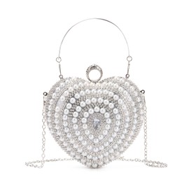 SUKUTU Cute Heart Shape Clutch Bag Women Elegant Pearl Rhinstone Evening Purse Wedding Party Bridal Prom Handbag