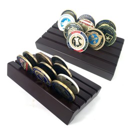 Joygulls 4 Rows Coin Holder, US Military Challenge Coin Display Holder Stand Wooden Collectible,Holds 12-16 Coins