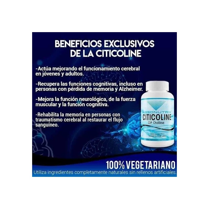 Citicolina Choline 530mg (120 Cápsulas) Absonutrix Sabor Sin Sabor