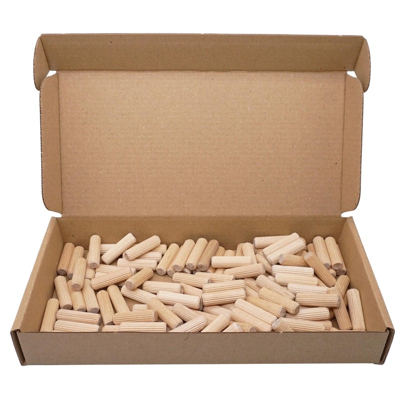 SKIR'CO (100 pcs) Wooden Dowels 8 x 28 mm, Grooved