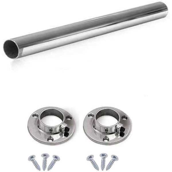 Round Rail 25mm Wardrobe Polished Chrome Hanging Tube Cut to Size + END SUPPORTS and SCREWS
