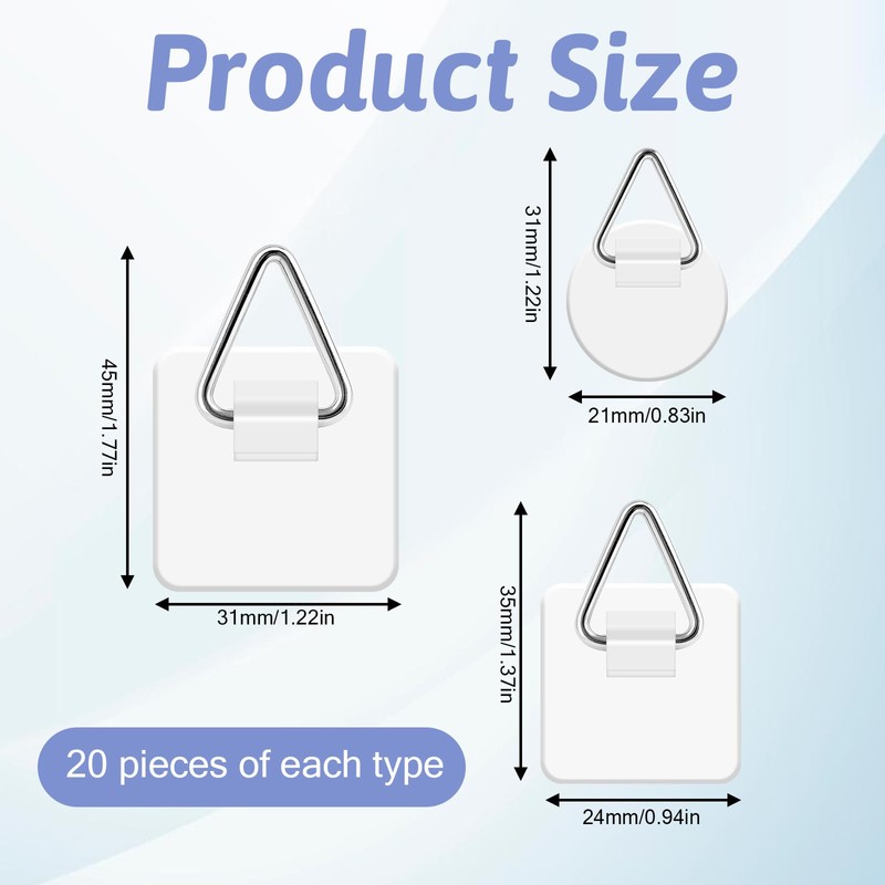 60 Pack Adhesive Picture Hanger, Foamboard Picture Hanging Hooks Without