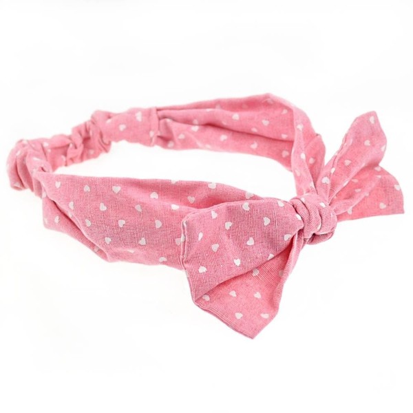 Bow,Heart printed on denim fabric headband,Pink