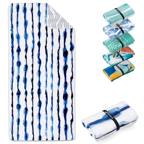 Fit-Flip Microfibre Beach Towel – Thin and Lightweight – Quick Drying – XXL Beach Towel – 100% Recycled Microfibre – Batik Stripes – 200 cm x 90 cm