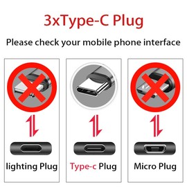 GELRHONR USB C Splitter Cable,USB C Male to 3 Type-C Male Charge Cable,3 in 1 Nylon Braided Charging Cord with 3x0.2m Cable, 5A Fast Charge,Compatible with Mobile/Android and More （0.65 FT-0.2M）